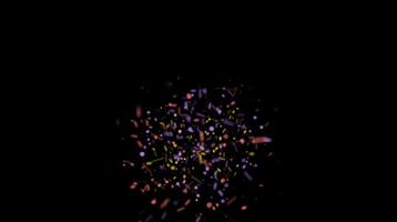Colorful confetti and streamers floating in dark space creating a celebratory effect. Party concept video