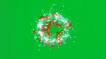 Red hearts and sparkling particles forming a swirling shape on green background. Love concept video