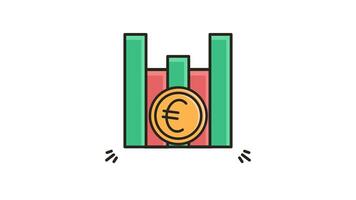 animado euro moeda e Barra gráfico ícone looping e alfa video