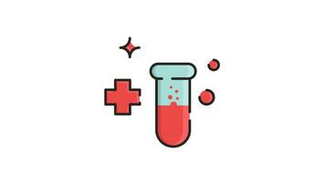 Looping Animated Icon in , Motion Graphics for Red Cross test tube filled with red liquid and red dots. video