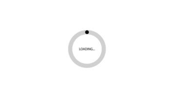 animation White circle with a black dot and the word loading. video