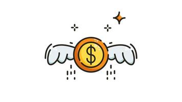 animation Gold coin with wings and a dollar sign. video