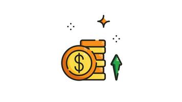 animation Stack of gold coins with a dollar sign and an arrow pointing up. video