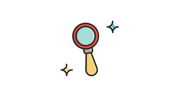 Repeating Animated Icon , Motion Graphics for Magnifying glass with a yellow handle and two stars. video