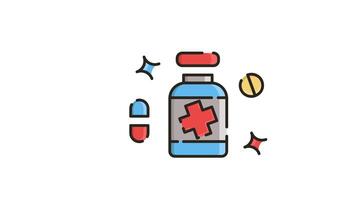 Repeating Animated Icon , Motion Graphics for Bottle of pills with a red cross on it. video