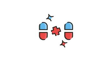 Looping Animated Icon in , Motion Graphics for Two pills and a red plus sign with sparkles. video