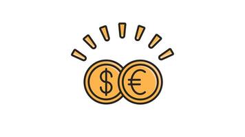 Animated Dollar and Euro Coin Icon Looping and Alpha video