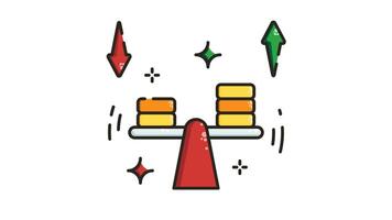 animation Seesaw with stacks of coins on each side. video
