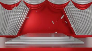 4k Motion Graphic Design Red and white 3D looping animated background with abstract and seamless curtains and flags. advertising concept. video