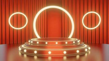 3D empty product display podium with red curtain studio background video