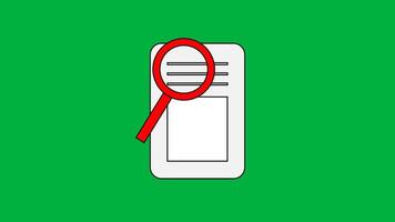 magnifying glass on the paper, document searching animation on green screen video