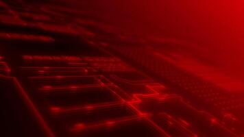 Red color moving glowing hi-tech mother board chip with empty space futuristic sci-fi loop able technology background video