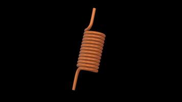 Copper Coil Inductor Rotating on a Transparent Background. Seamless Loop. 4K video