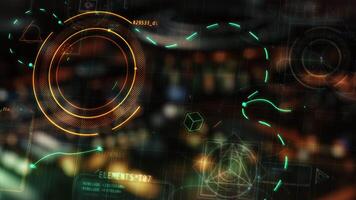 Futuristic head-up display showing interactive data analysis video
