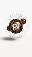 Vertical Copper Cu metal 3d atom animation element from periodic table on clean white background video