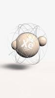 Vertical Xenon Xe 3d atom model animation gas element from periodic table on clean white background video