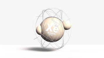 Xenon Xe 3d atom model animation gas element from periodic table on clean white background video