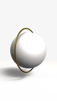 vertical Abstract 3d animation, white sphere with golden rings minimalistic background video