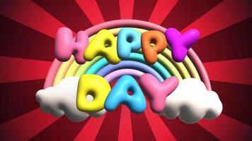 Happy Day inflated 3d text animation with red vintage background video