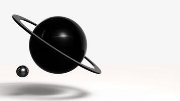 black sphere with metal rings and orbit ball minimalistic background Abstract 3d animation video
