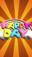 Happy Day vertical colorfull 3d text animation with retro background video