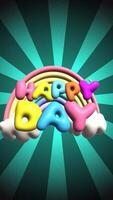 Happy Day vertical teal retro 3d text animation with background video