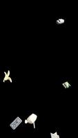 vertical flying plastic waste animation falls from the sky overlay 3d isolated cut out motion graphics video