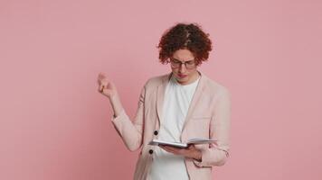 Man making notes writing down thoughts with pen into notepad notebook diary, to do list, good idea video