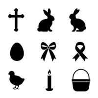 Easter holiday silhouette set with bunny rabbit egg chick cross basket candle and ribbon bow r design vector