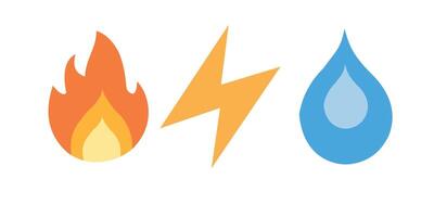 Icons of fire lightning and water representing the elements of nature and energy sources concept vector