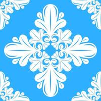 White Florals Luxury Delicate Ornament on Light Blue Sky Background Elaborate Detailed Victorian Winter Snowflakes Scroll Element Seamless Pattern for Expensive Rich Style Fabrics Textiles Attire Lace vector