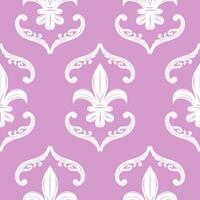 Classical Detailed of Flourish Lily Damask Ornament with White Silk Weaves on Pastel Lilac Background. Gentle Elaborate Scroll Seamless Pattern for Fabrics Wallpaper Scarf Handkerchief Men Attire Lace vector