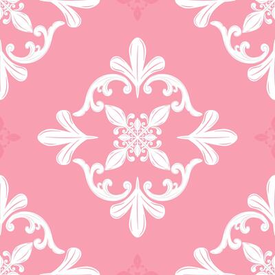 Beautiful Sweetly Elegance Whitework on Pink Background Motif Damask Seamless Pattern for Luxury Delicate Decoration. Classy Victorian Filigree Scroll Rich Opulence Ornament Silk Embroidery Wallpaper