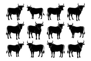Simple Ox Black Silhouette Graphic Art Set Bundle Collection vector