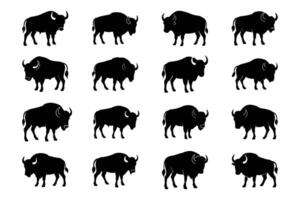 Buffalo Silhouette Graphic Art Set Bundle Collection vector