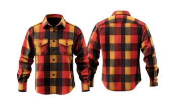 Front and back men's flannel shirts, one red and one yellow png