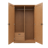 an open wooden wardrobe with two drawers isolated on transparent background png