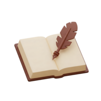 an open book with a quill pen on top of it isolated on transparent background png