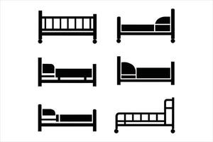 Set of different beds icons, black silhouettes on white background vector