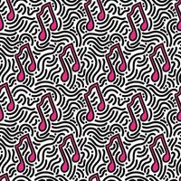Music note seamless pattern with doodle. Pink note with doodle line art. vector