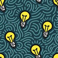 Hand drawn light bulb seamless pattern with art line doodles. vector