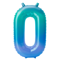 A shiny balloon in the shape of the number zero, with a blue and teal gradient png