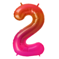 A shiny, ombre colored balloon in the shape of the number two png