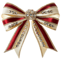 Luxurious Christmas ribbon bow with crystal embellishments and gold trim png