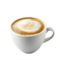 Steaming Cup of Latte with Intricate Leaf Design in Frothy Milk Foam Against a Transparent Background png