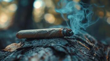 A cigar sitting on top of a log photo