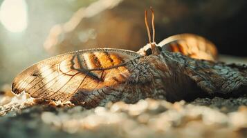 A close up of a butterfly resting on the ground photo