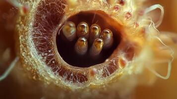 A close up of a flower with many small seeds photo