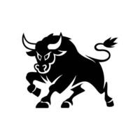 Black and white illustration of a charging bull, symbolizing power and resilience vector
