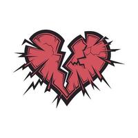 Shattered heart, rendered in a striking red with sharp black outlines, conveying a sense of emotional fragmentation vector